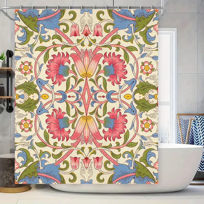 

Elegant Retro Floral Shower Curtain With Birds Ideal For Bathroom Decor In Cream Color (180X200Cm) W60H190(CM)-1 Pcs