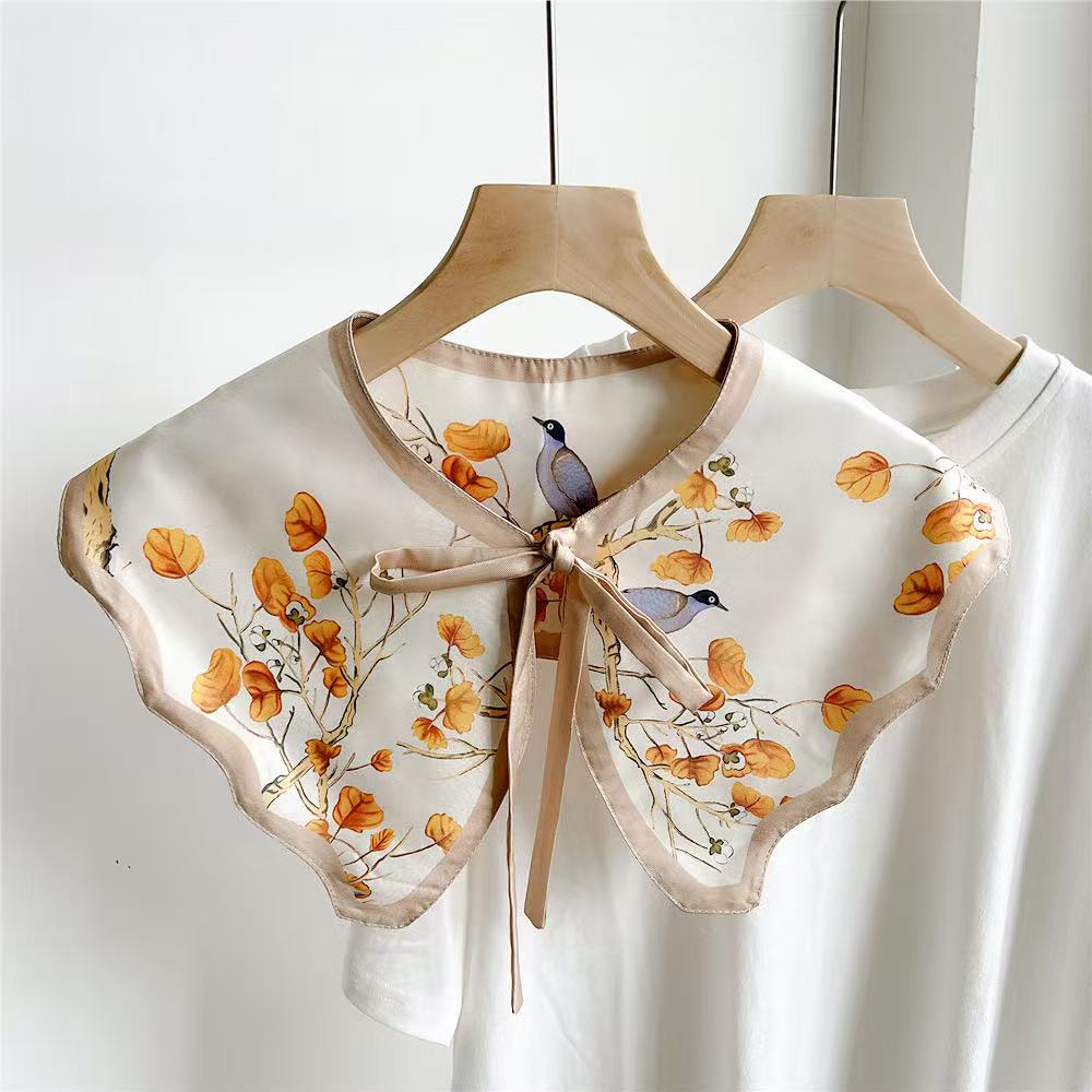 Versatile Printed Fake Collar Convenient Detachable Collar Shawl with Shoulder Straps Vintage Lace Ladies False Blouse Collar