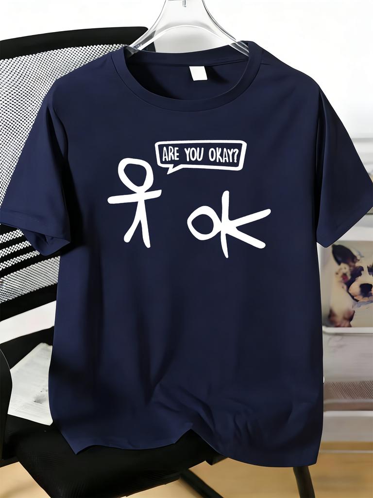 Unisexs Tee Are You Okay Stick Figure Funny Text Print Cotton Short Sleeve Male Casual Streetwear Outdoor Daily Basic Fashion Top