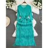 Accessible Luxury Socialite Sanzhai Ruched Half Sleeve Tassel Dress