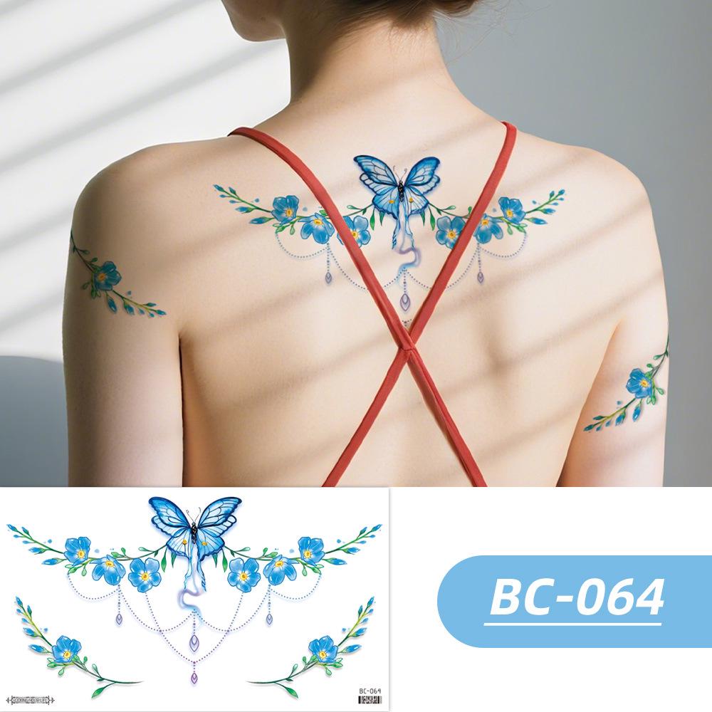 Ruikalong Waterproof Floral Heart Tattoo Stickers for Chest and Collarbone 240x138mm