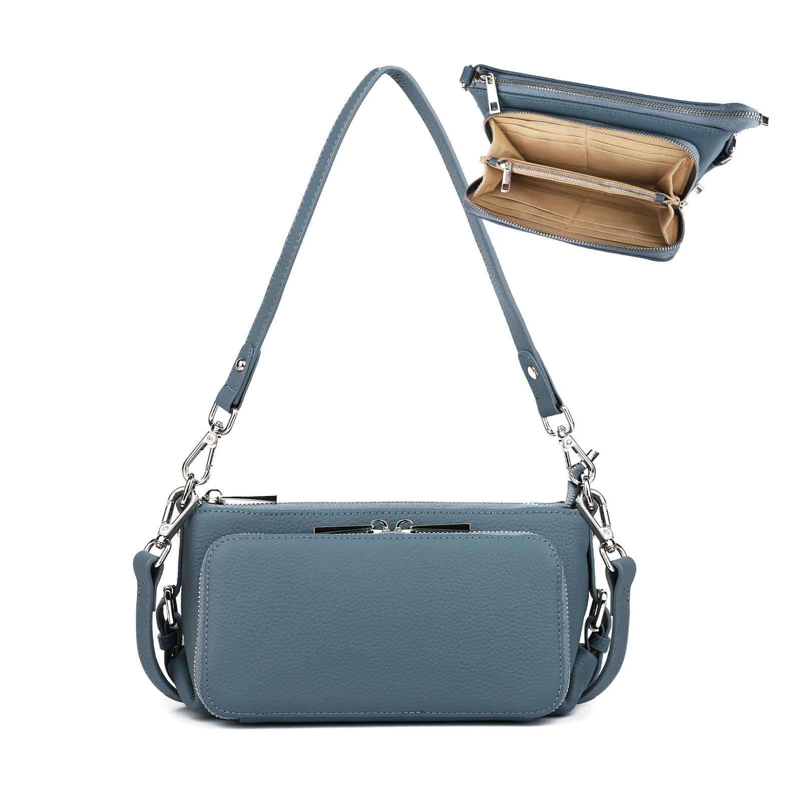

Genuine Leather Shoulder Bag for Wallet Smartphone Large Commuting [MFFOR] Women, 2-way, Pochette, Shoulder, Crossbody, Handheld, Lightweight, синій