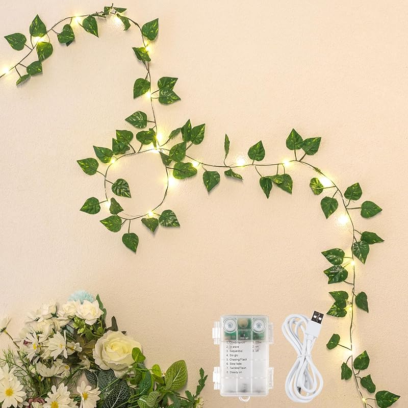 YOUNGAR Ivy Vines with Fairy Lights,Leaf String Lights Battery/USB Operated,23FT 73LED Fake for Bedroom Wall Room Wedding Birthday Garden Party Wall 73LED теплый белый