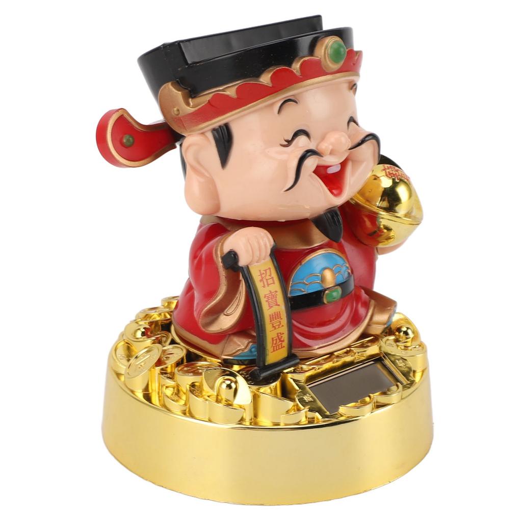 Solar Swinging God of Wealth Figurine Statue God of Fortune Car Dashboard Ornament Feng Shui Decor Gift Chinese New Year Gift