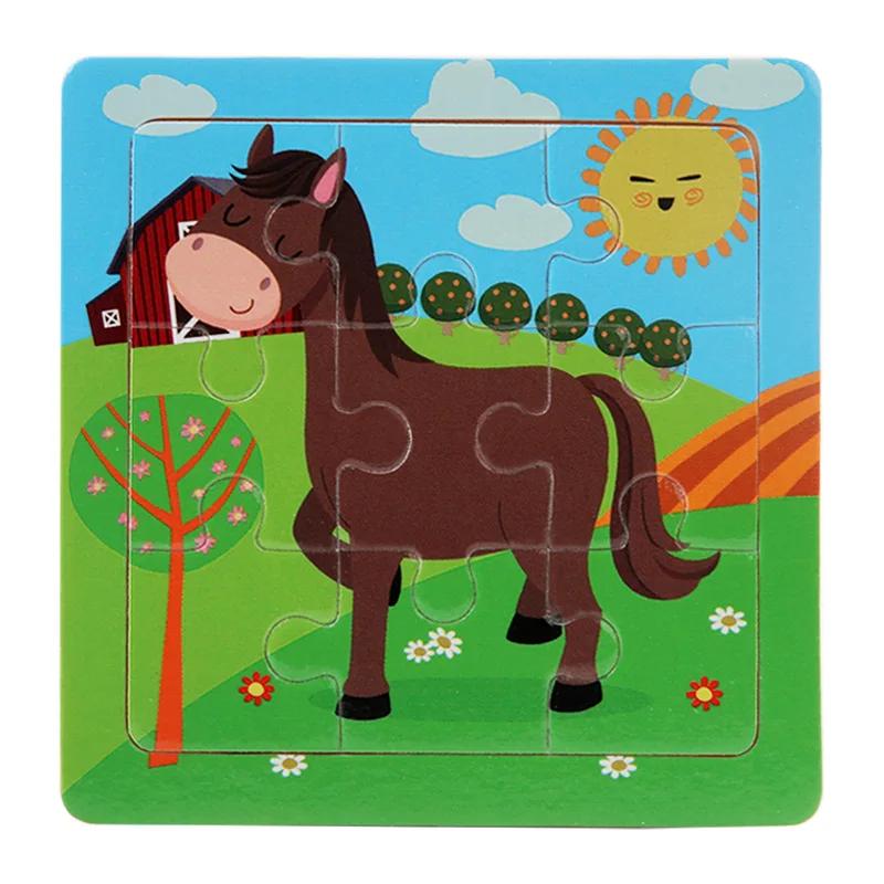 

3D Puzzles Cartoon Animals Wood Montessori Style Game Kit Kids Cognitive Jigsaw Puzzle Little Baby Playthings Educational Tool Toys for Youngsters