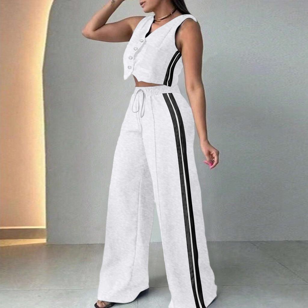 Women's Color Casual Fashion Sleeveless Vest And Pants Two-piece Set