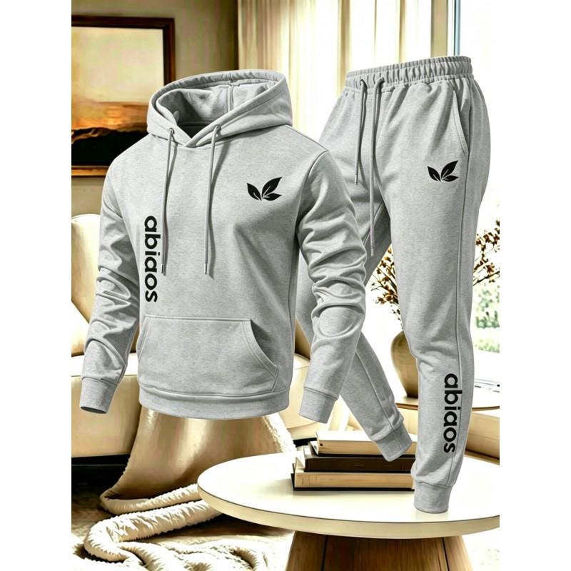 Mens Casual Tracksuit Hoodie Sweatpants Set Solid Color Simple Couple Style