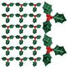 100Pcs Tiny Artificial Holly Small Crafting Berry Stems Green Faux Leaves Christmas Berries Crafts Deocr Xmas New Year Ornament