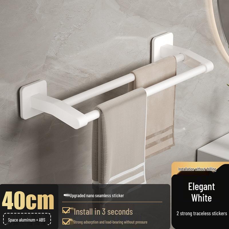 No-Drill Wall-Mounted Aluminum Towel Rack with Suction Cup - Bathroom Storage Bar