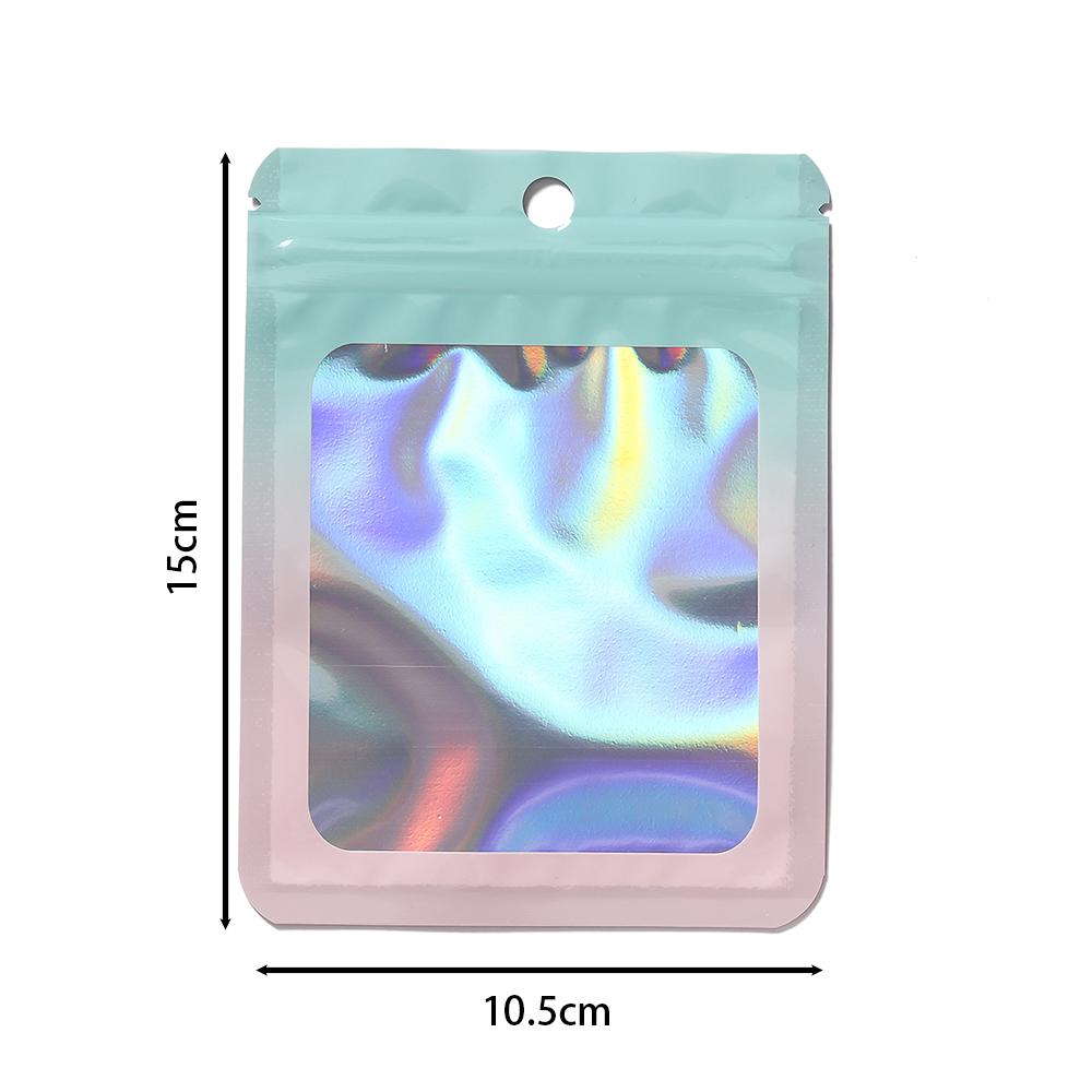 50pcs Thicken Ziplock Bags Gradient Holographic Laser AB Color Plastic Pouch for DIY Jewelry Storage Pouch Zip Lock Bag
