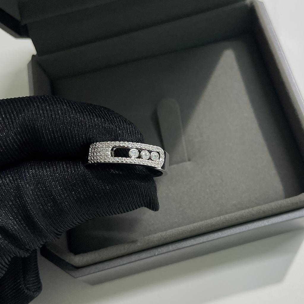 925 silver gold-plated classic three diamond belt ring. Mobile diamonds