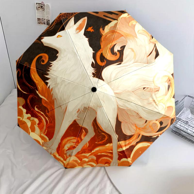 Fuchs-Muster, automatisch faltbarer Regenschirm, tragbares und faltbares Design, 8 Schirmrippen, ein Weihnachts- oder Geburtstagsgeschenk.