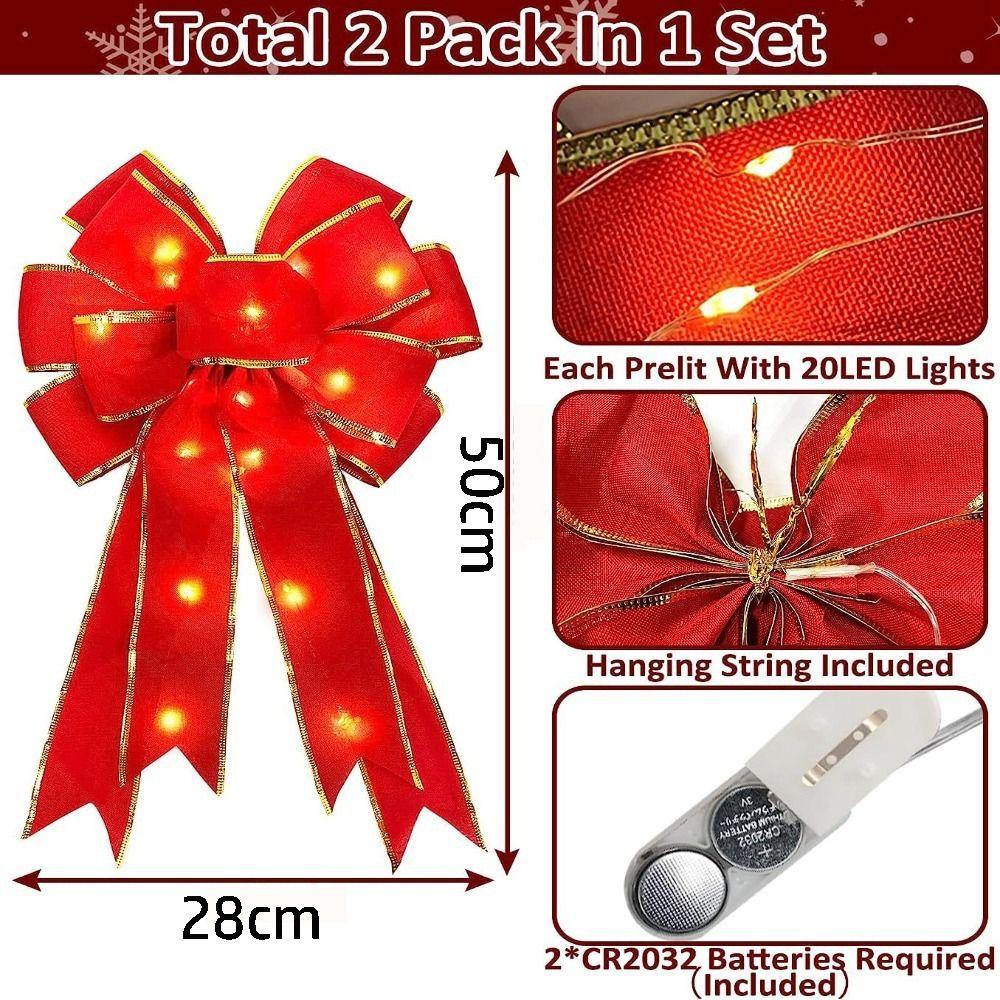 2pcs Large Size LED Luminous Bow Luminous Design Handmade Craft Christmas Tree Decoration Ribbon Material Creative