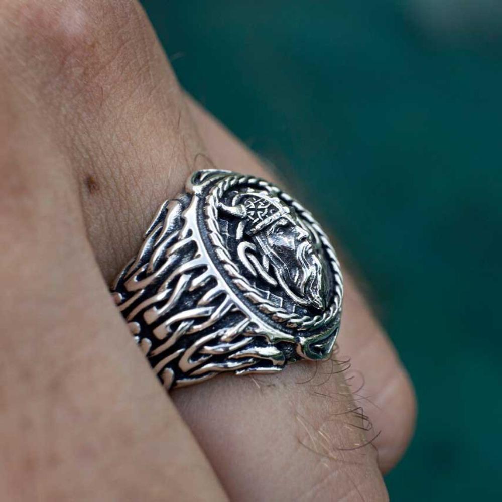 Retro Viking Silver Ring Norse Celtic Warrior Head Men Jewelry