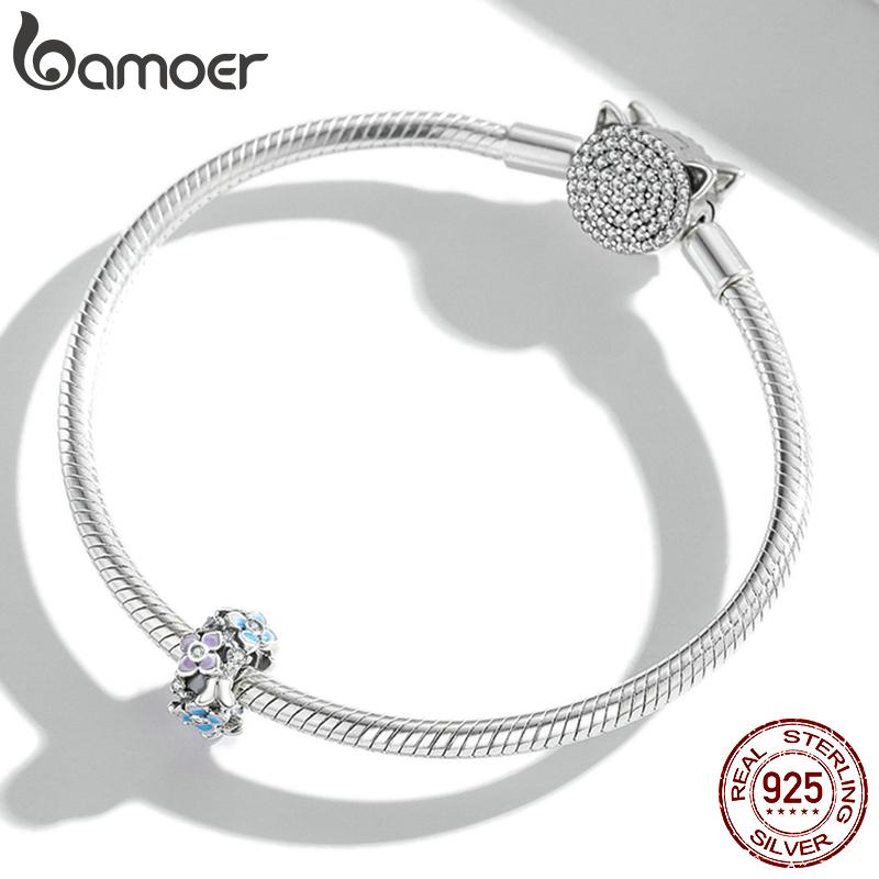 Bamoer Colorful Butterfly Loves Flower Charm Authentic 925 Sterling Silver Pendant Fit Women DIY Making Bracelet Fine Jewelry Gift