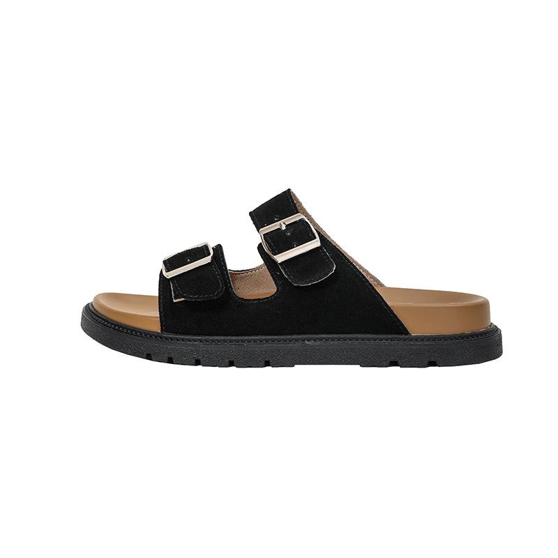 [Shei] Super version~ cowhide retro cork bottom thick bottom buckle with slippers women's sandals