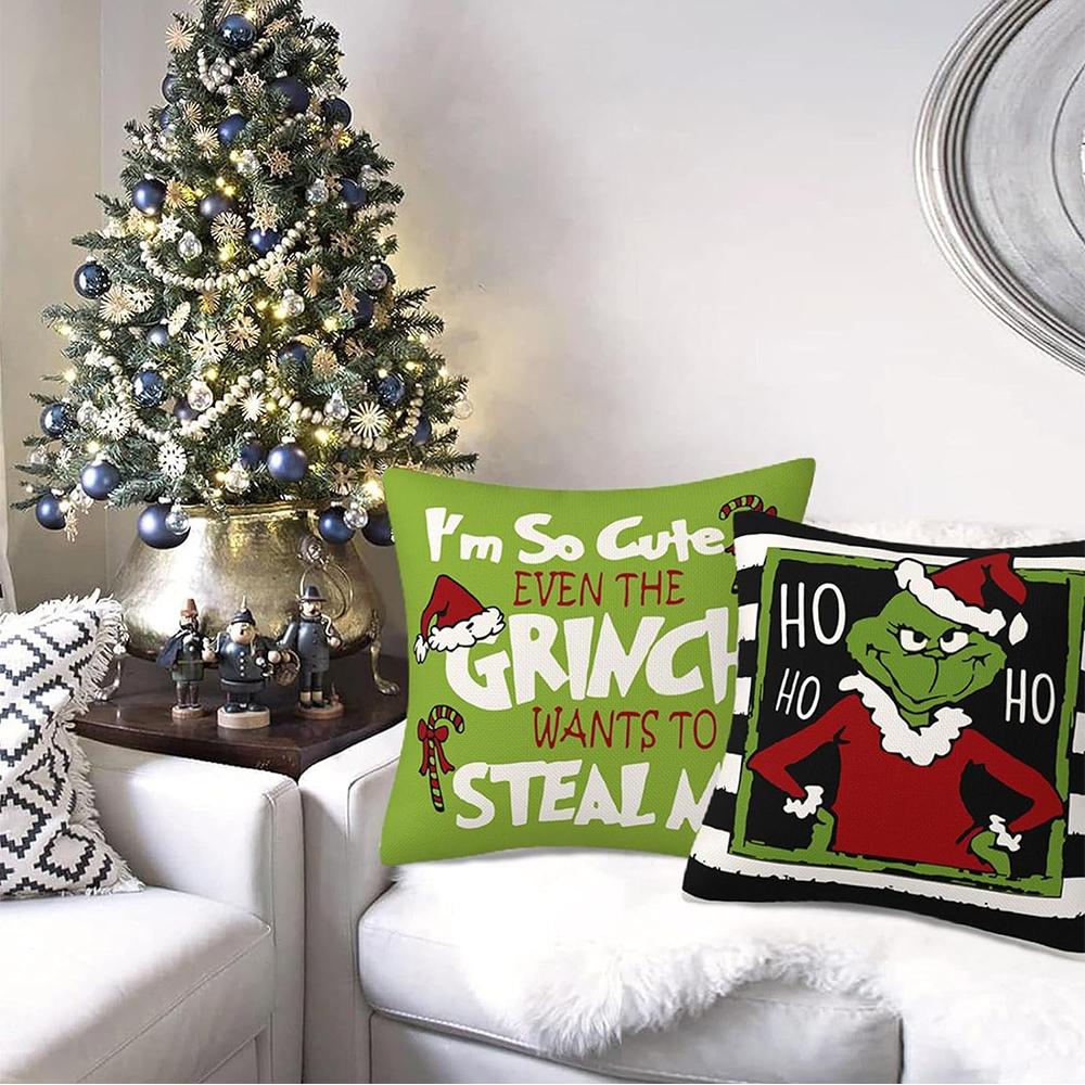 4Pcs/Set Grinch Christmas Pillow Covers For Home Farmhouse Decor Couch 45X45Cm