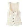 Spring 2025 Women's Versatile Slim Solid Sleeveless Button-Embellished Top