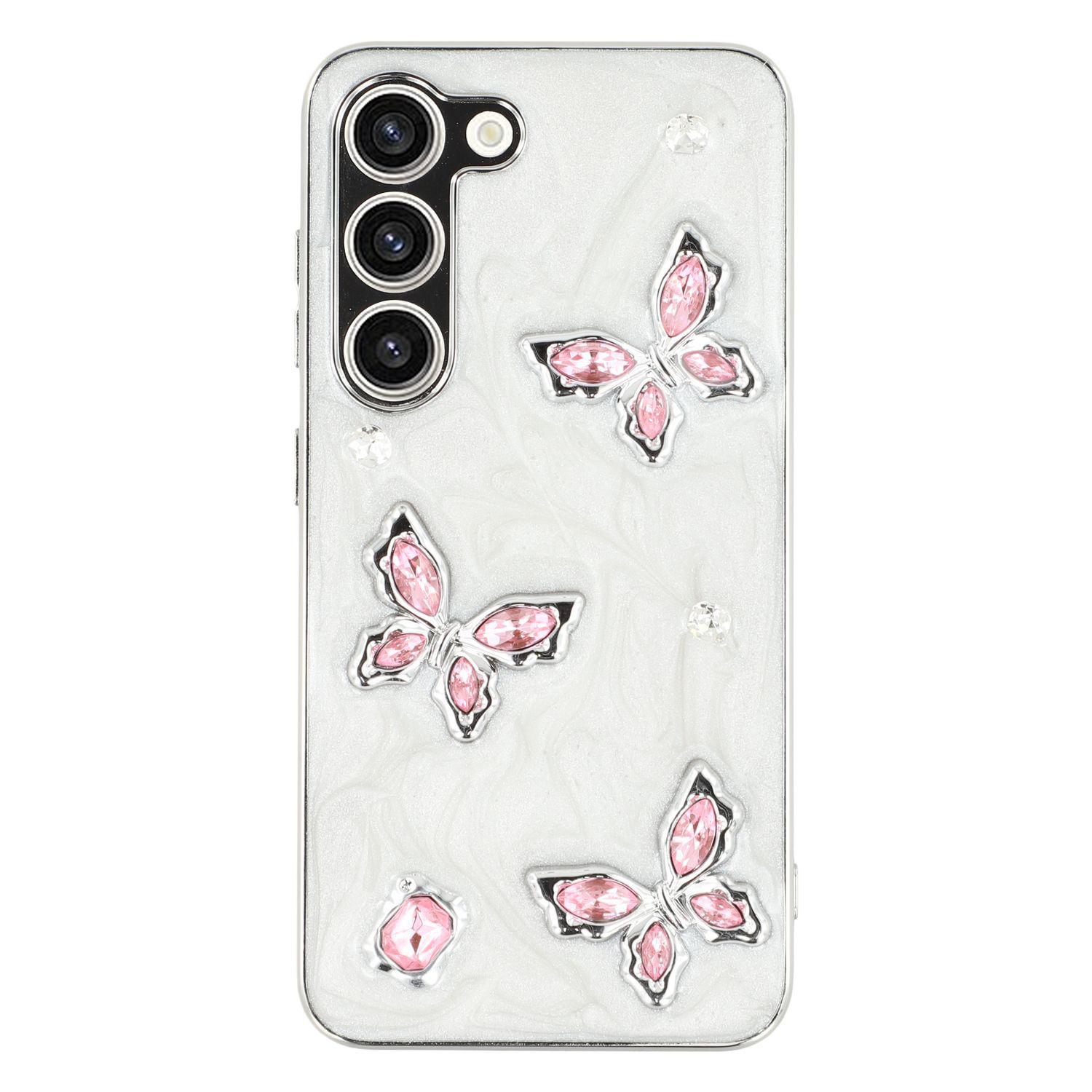 

For Samsung Galaxy S23 Case Electroplated Epoxy Metal Decor TPU + Acrylic Phone Cover Precise Cutouts D