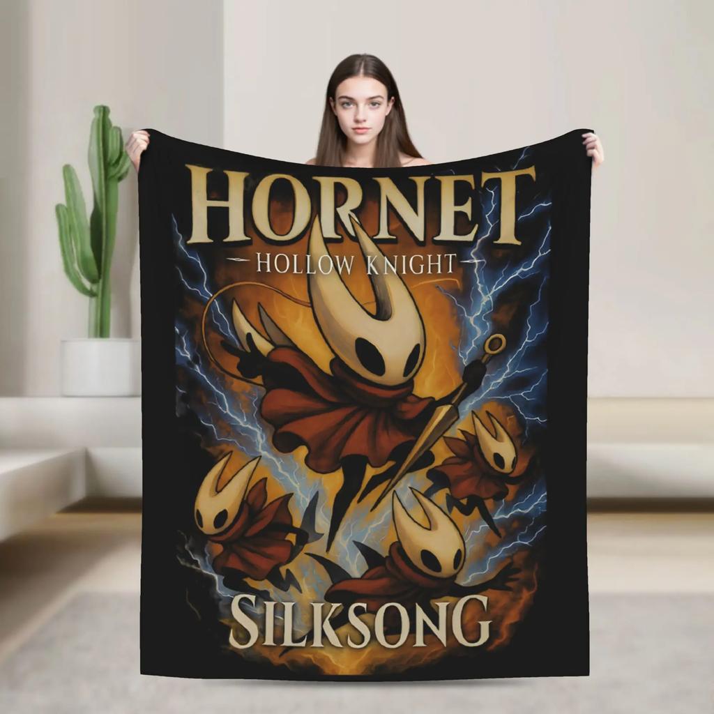Hollow Knight Silksong Dark Fantasy Velvet Throw Blanket Gothic Home Decor Knitted Soft MultiUse Blanket for Car Bed Sofa