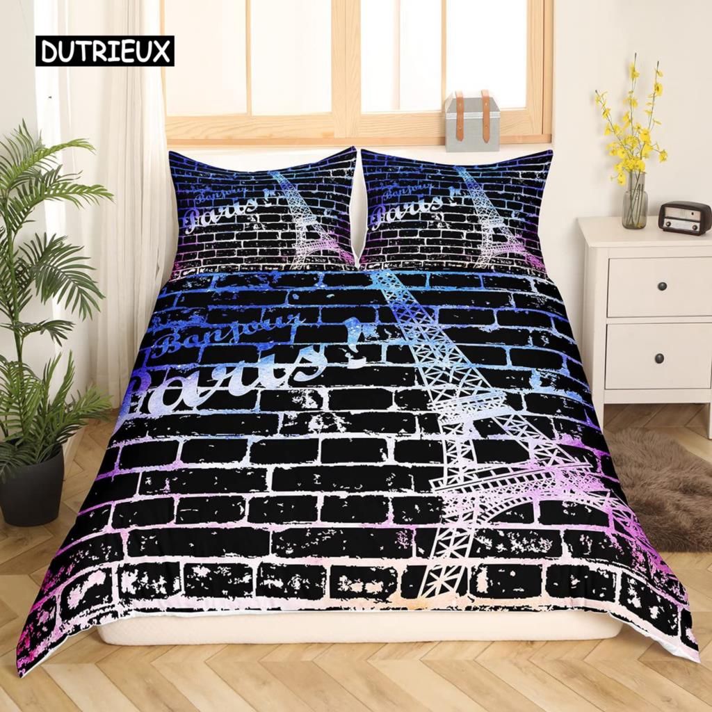 

Постельное белье с изображением Эйфелевой башни, размер King, комплект постельного белья с изображением Парижской башни для мальчика и девочки из полиэстера с изображением Парижского городского пейзажа и деревянной текстурой, пододеяльник EU single(135x20