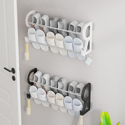 1Pcs Wall Mounted Shoe Rack Simple Bathroom Slipper Rack Multi-Functional Nail Free Kitchen Rack Hole Free Door Back Rack