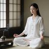 Yazlık Kadın Beyaz Zen Meditasyon Kıyafeti - Tapınak İbadeti İçin Perimsi Şifacı Kıyafeti