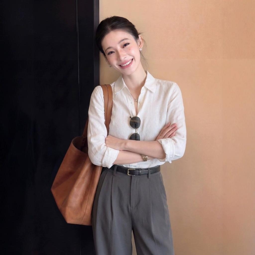 Summer New Linen Minimalist Old Money Simple Solid Color Sunscreen Shirt Women's Simple Casual Shirt A
