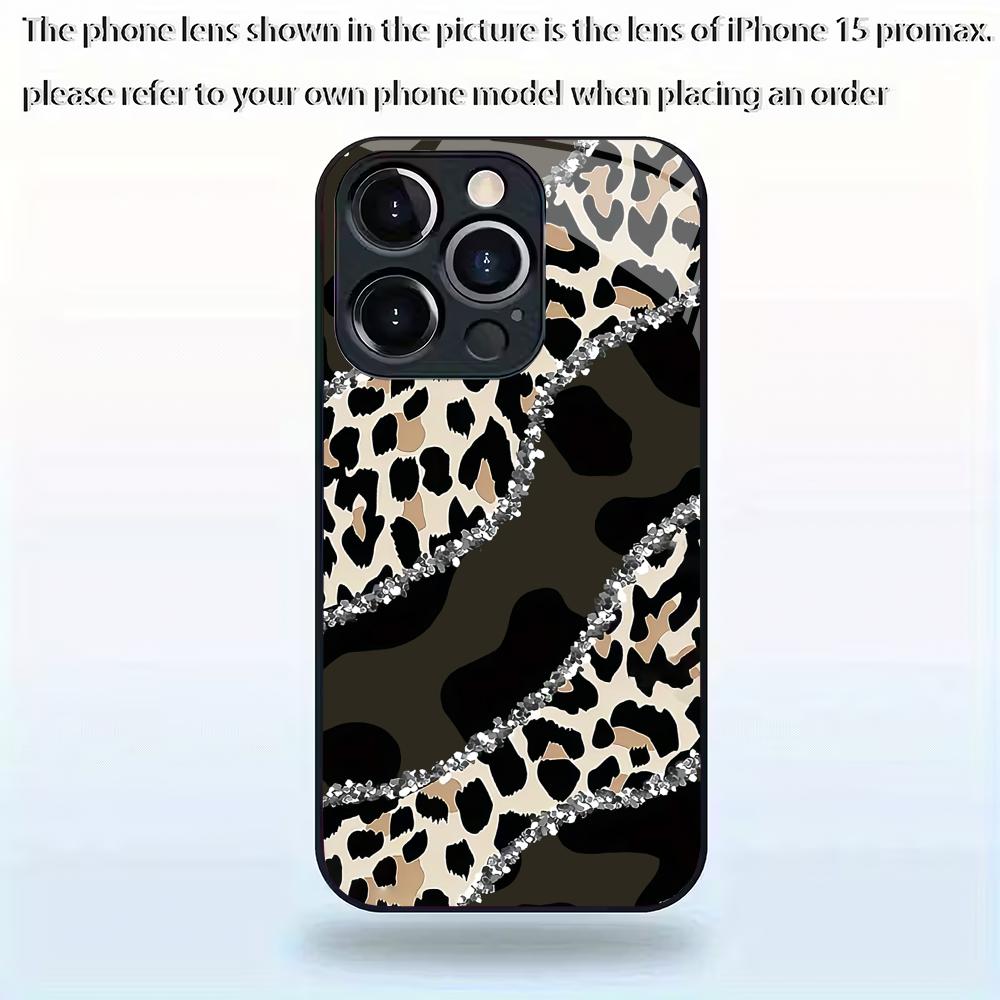 Leopard Print Splicing Pattern Tempered Glass Phone Case Suitable for iPhone 17 16 15 14 13 12 11 Pro/Max/Plus Anti Drop