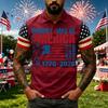 Men's Casual Short Sleeve Polo Shirt with Graphic Print and American Flag Pattern Sleeves Button Down Collar Athletic Fit