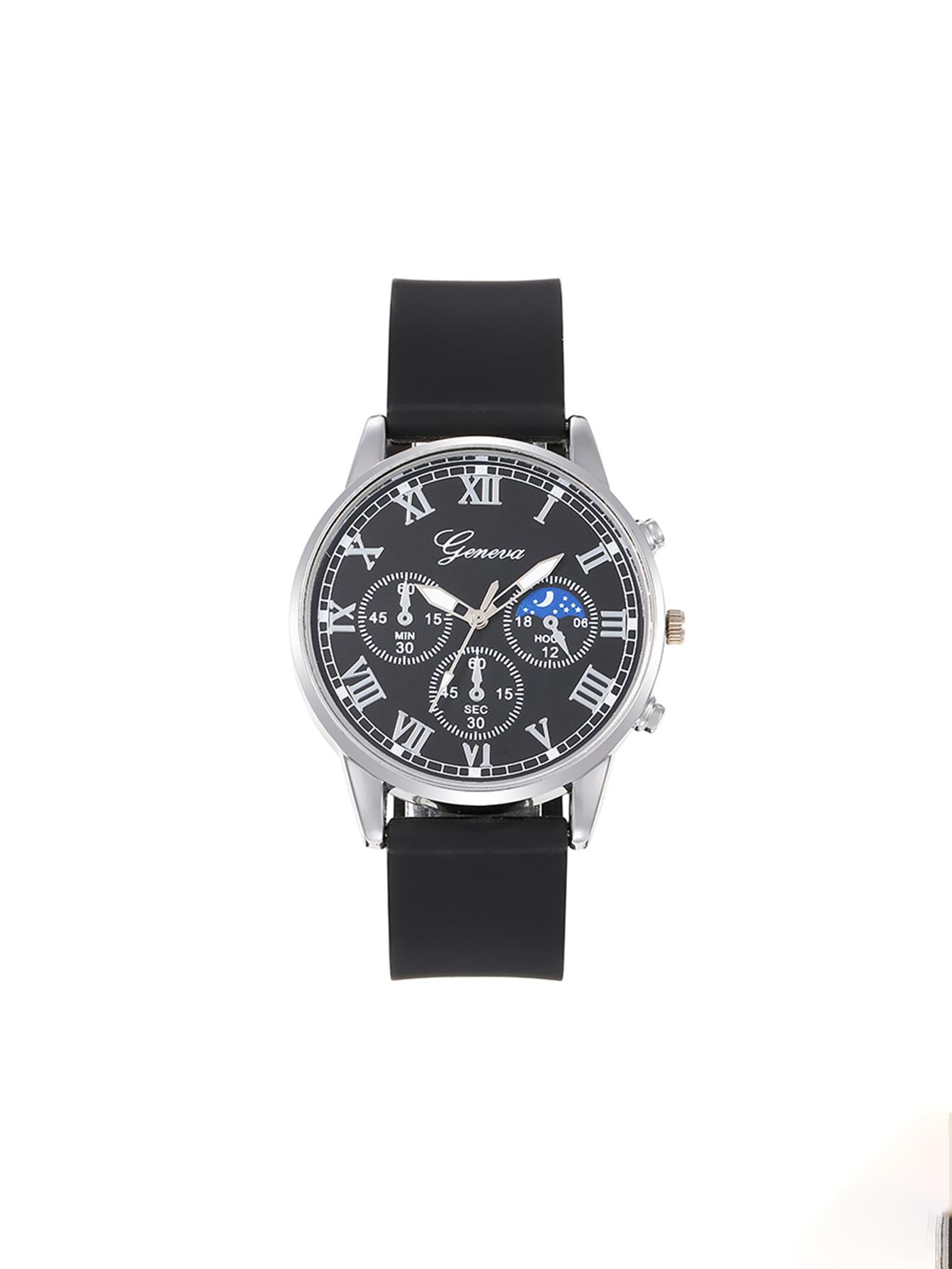 

Новая модная мужская модель часов высокого класса с простым круглым циферблатом, стрелками и силиконовым ремешком; первый выбор для подарков на день рождения. чёрный