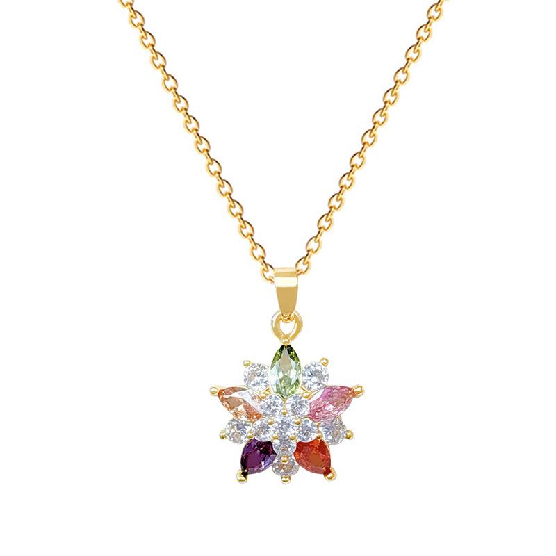 Bunte Blumen voller Diamanten, Temperament von leichtem Luxus, Wunderschöne Voll-Diamant-Halskette, Vielseitige Damen-Schlüsselbeinkette, Titanstahlkette