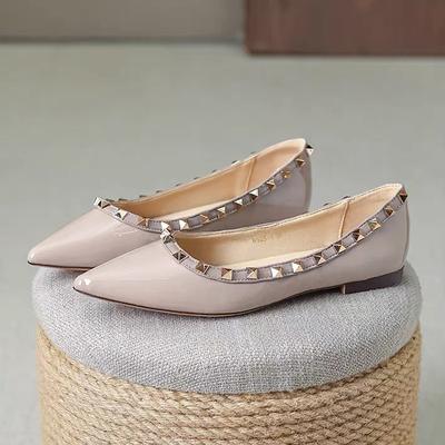 Modello a fondo piatto~ scarpe a punta singola da donna a fondo piatto tacco piatto in salice scarpe da barca bocca bassa suola morbida scarpe da donna 2025 nuove scarpe con rivetti