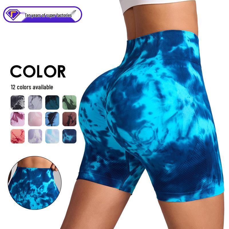 Snow Fox Tie-Dye High Waist Tummy Control Yoga Shorts - Women's Fitness Peach Butt Shorts