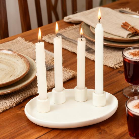 Ceramics Advent Candle Holder Matte Black White Taper Candle Tray 4 Candlestick Seats Dining