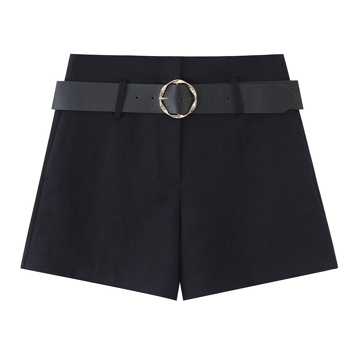 Cross-border European and American women s clothing wholesale, autumn new fashionable gold button short blazer + belt shorts XS