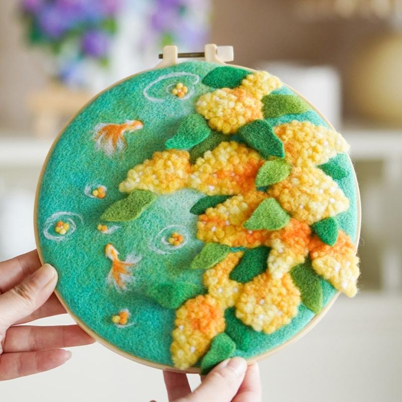 Florals Felting Starter Set Featuring Natural Linen And Practical Tool For New Craft