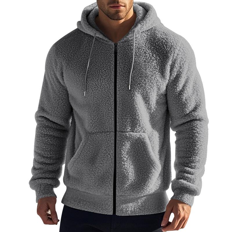 Grenzüberschreitender Außenhandel Amerikanische Winter Herren Dicke Warme Doppelseitige Fleecejacke Reißverschluss Lockere Strickjacke Freizeitjacke mit Kapuze