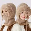 Knitted Headgear Solid Color 3-in-1 Women Knit Hat Scarf Face Guard Windproof Skiing Hiking Fleece Lined Winter Headband