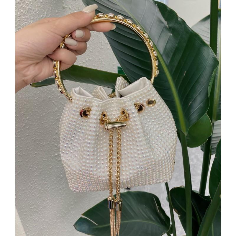 Sparkling Rhinestone Bucket Bag Women PU Leather Small Square Handbag Vintage Style Fashion Accessory