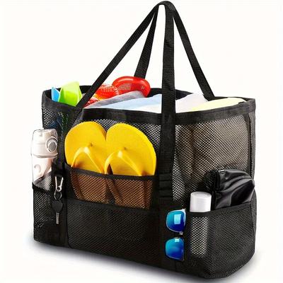 Extra Large Mesh Beach Tote Bag Breathable & Foldable with Zipper Closure, Multiple Side Pockets, Portable Organize Storage Beach Mesh Bag