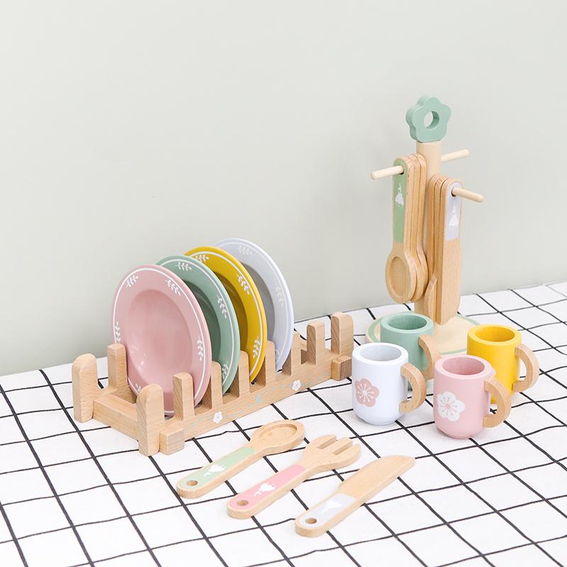 [2 Options Available] Children's Wooden Play Kitchen Set With Tableware And Knife Set - Interactive Educational Kitchen Toy