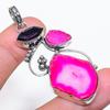Natural Pink Druzy Slice Gemstone 925 Sterling Silver Jewelry Pendant 2.40" AP-14061