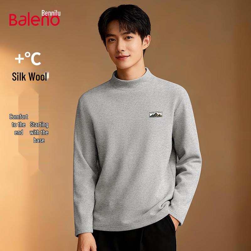 Baleno Men s Silk Wool Blend Warm Semi-High Neck Base Layer T-shirt L