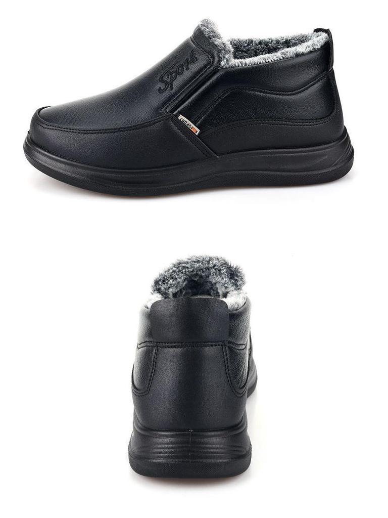 Winter Leather Surface Warm Cotton Snow Boots for Middle-Aged and Elderly - Non-Slip, Wool-Insulated, Thickened Velvet Dad Shoes.