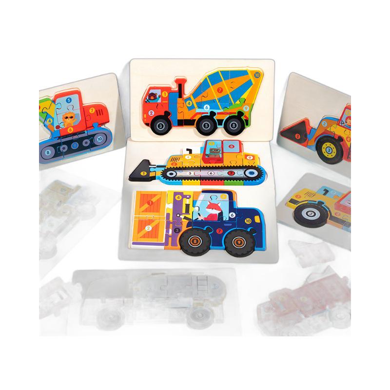Kids' 3D Wooden Engineering Vehicle Puzzle & Matching Board Toy