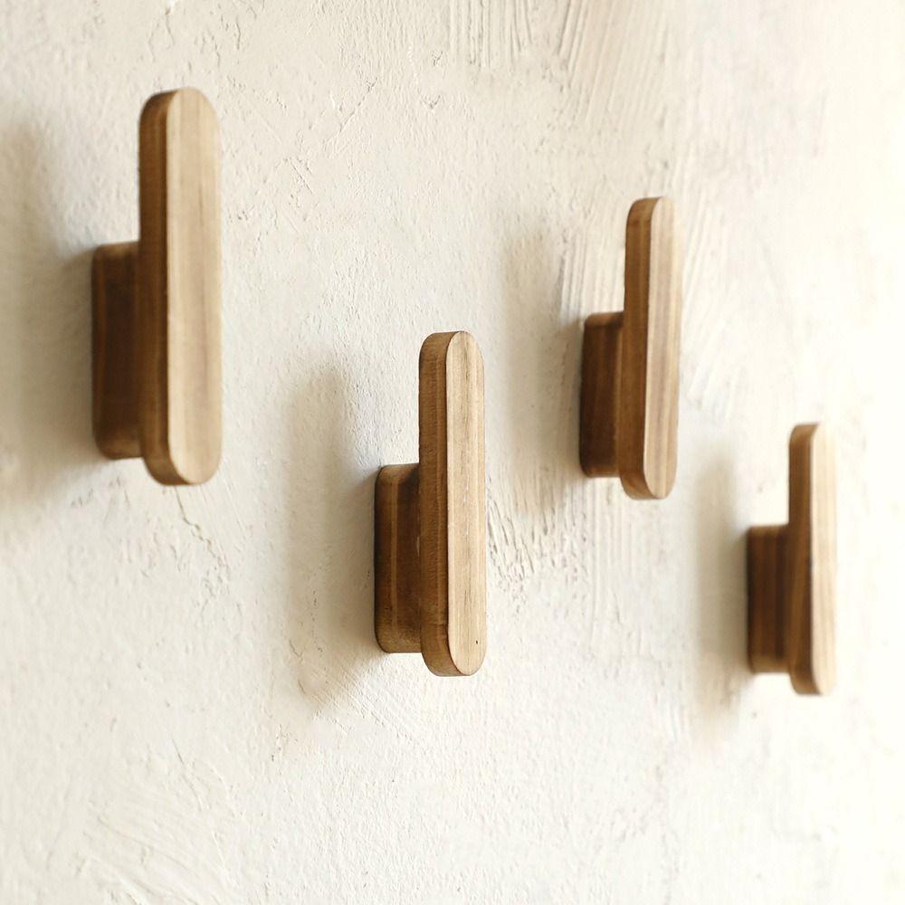 Solid Wood Wall Door Back Shelf Rustic Wooden Creative Design Wall Hook Simple Style Bohemian Style Coat Rack Bathroom Organizer