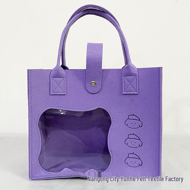 Fashionable Semi-transparent Felt Tote Bag with Large Capacity and Hollow PE Film Window
