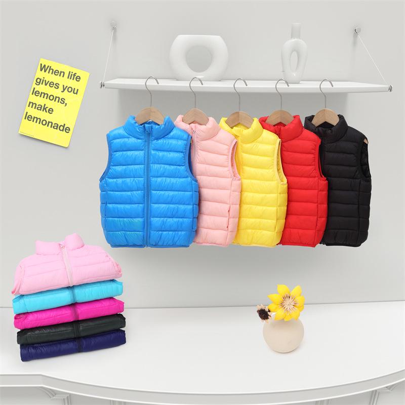 Children's Korean Style Lightweight Down Cotton Vest, 2025 Autumn/Winter Stand-up Collar Warm Gilet for Boys and Girls