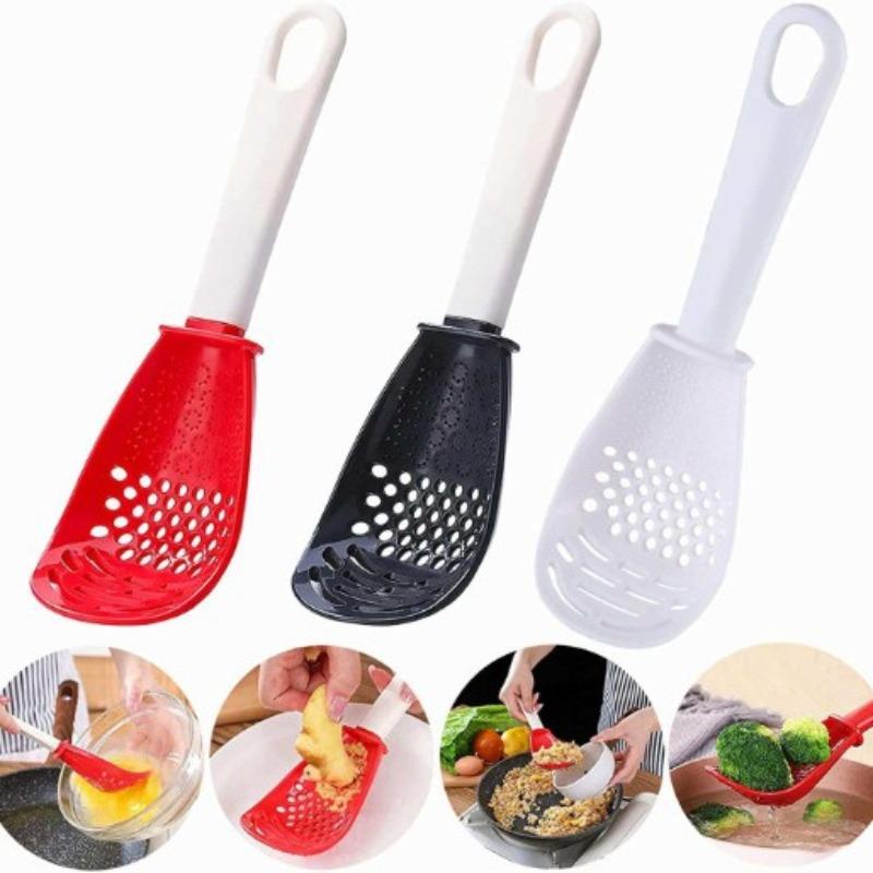 Multifunctional Heat Resistant Kitchen Spoon with Colander - Red and Black